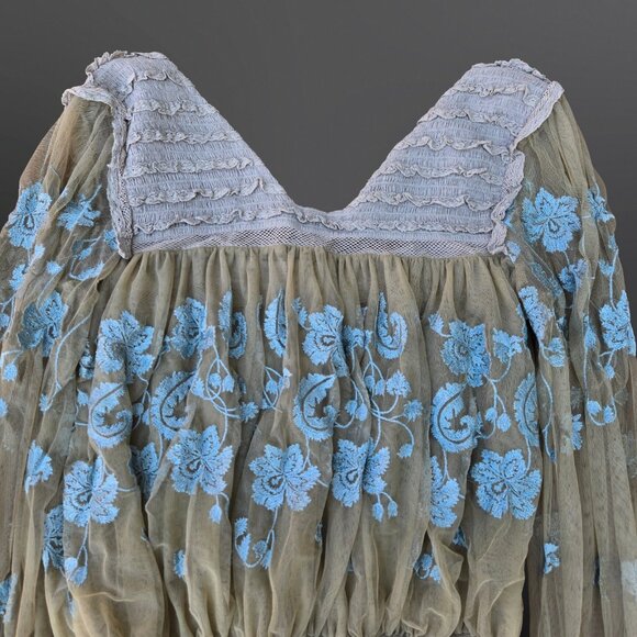 Free People Blue and Gray Embroidered Bodysuit - Picture 10 of 10